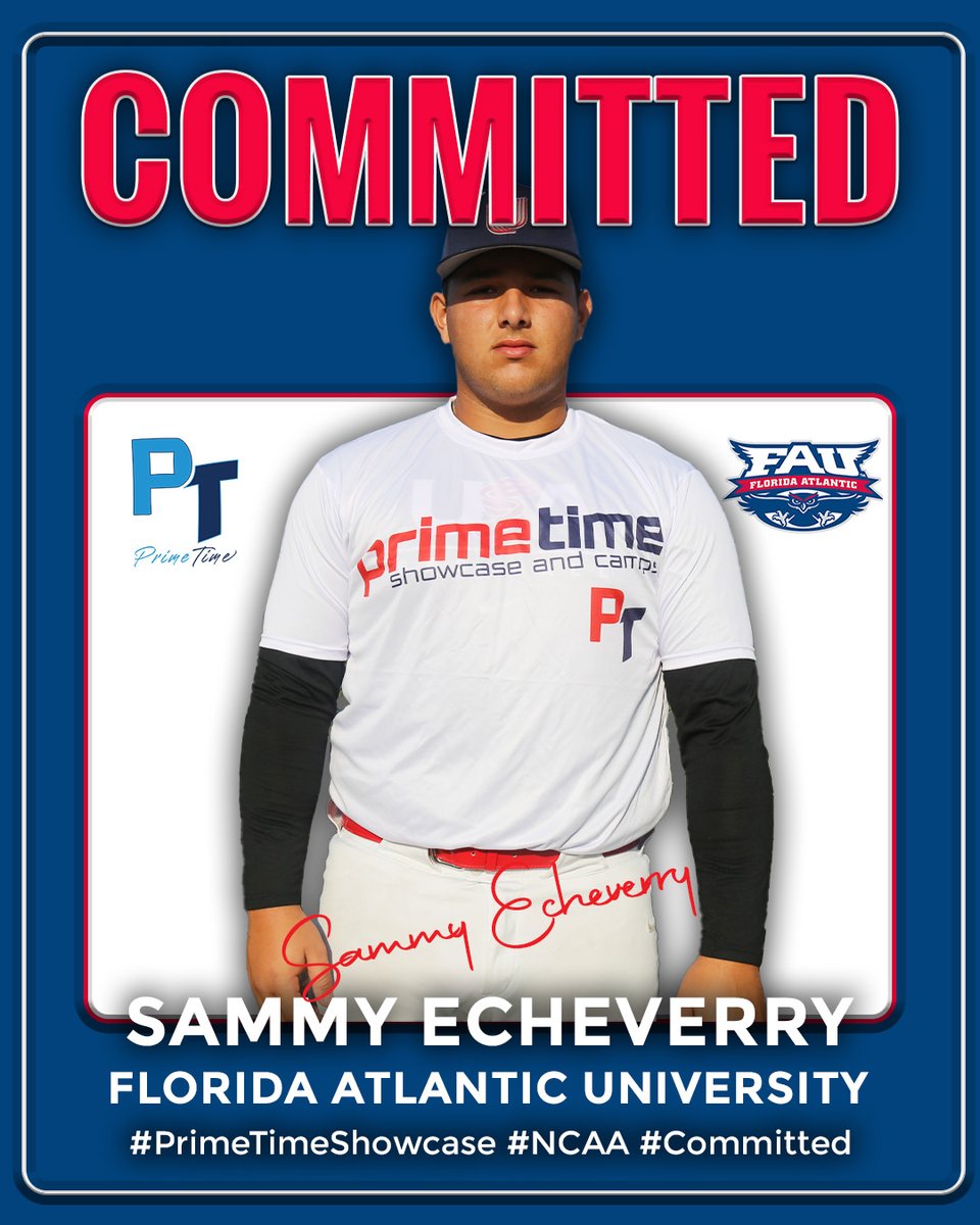 🎉 Congratulations to Sammy Echeverry on his commitment to Florida Atlantic University (NCAA D1)! 👏

2027/C Sammy Echeverry
6’3 / 250 — R/R
 A3 Academy — Kissimmee, FL
#CollegeCommitment #FAUBaseball #ProspectToWatch #BaseballRecruiting #NCAAD1 #FloridaBaseball