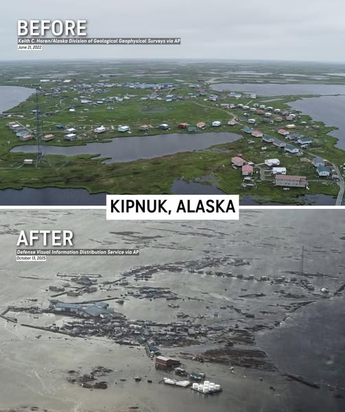 BEFORE AND AFTER - Catastrophic flood damage from the remnants of Typhoon Halong in Kipnuk, Alaska.