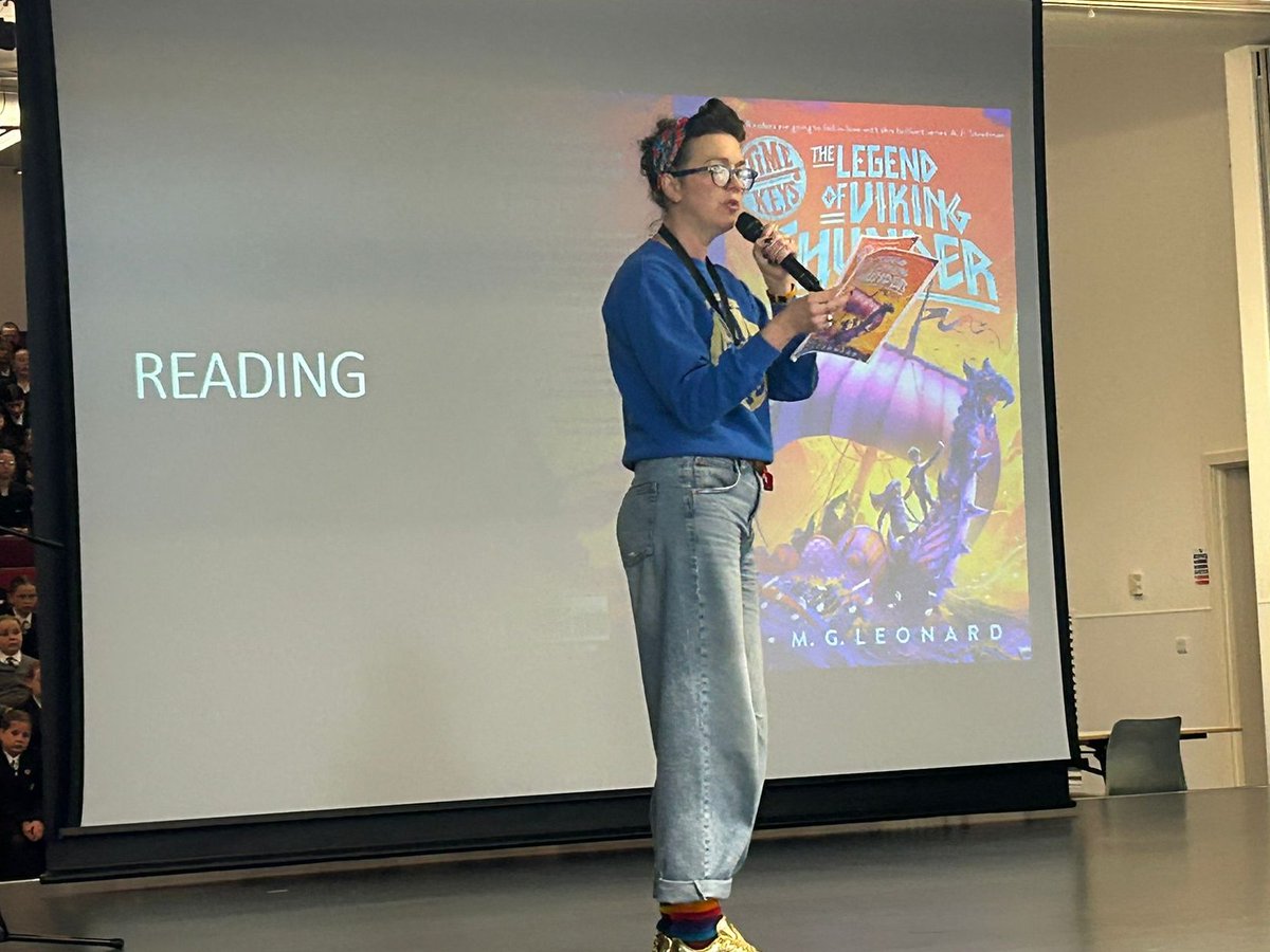 SACEngDept's tweet photo. Our Year 7s loved visiting @BHSAcademy and listening to @MGLnrd teach them all about her fantastic books, as well as Viking history. 
7J then went back to school and created their own Viking short stories, and peer assessed eachother's work. 
#readingmatters #authorvisit https://t.co/76qKCQKgqd