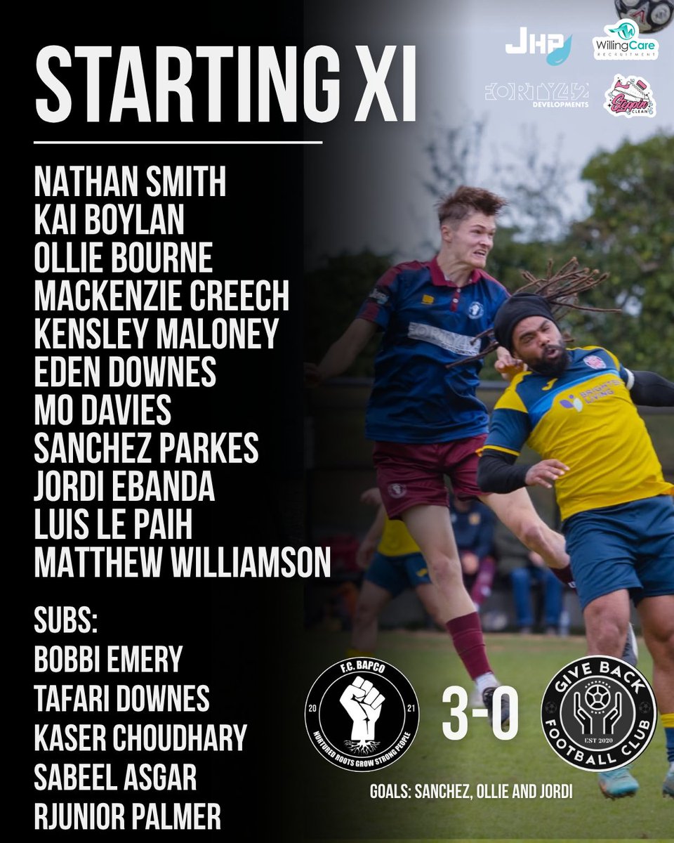 fcbapco's tweet image. 𝐜𝐨𝐦𝐟𝐨𝐫𝐭𝐚𝐛𝐥𝐞 #foodanddrink 

𝐅𝐂 𝐁𝐀𝐏𝐂𝐎 𝟑-𝟎 𝐆𝐈𝐕𝐄𝐁𝐀𝐂𝐊 𝐅𝐂
𝘨𝘰𝘢𝘭𝘴: 𝘚𝘢𝘯𝘤𝘩𝘦𝘻, 𝘖𝘭𝘭𝘪𝘦 𝘢𝘯𝘥 𝘑𝘰𝘳𝘥𝘪
@RDGSundayLeague 

#BAPCOTURNS5