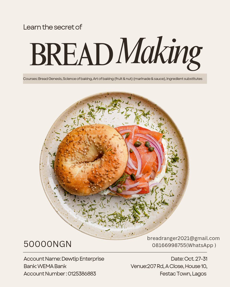 bread_ranger's tweet photo. #everyone COUNTDOWN BEGINS!
REMAINING LIMITED SLOTS!
DO NOT SLEEP ON THIS OFFER. ๐#bakery #bakers #lagos #baking #nigeria #BreadEnthusiast #empowerment #entrepreneur #train #trendingnow #trend #entrepreneurjourney #entrepreneurship #buddingbaker
https://t.co/ZpySvDnyVD https://t.co/iyyDnh75LM