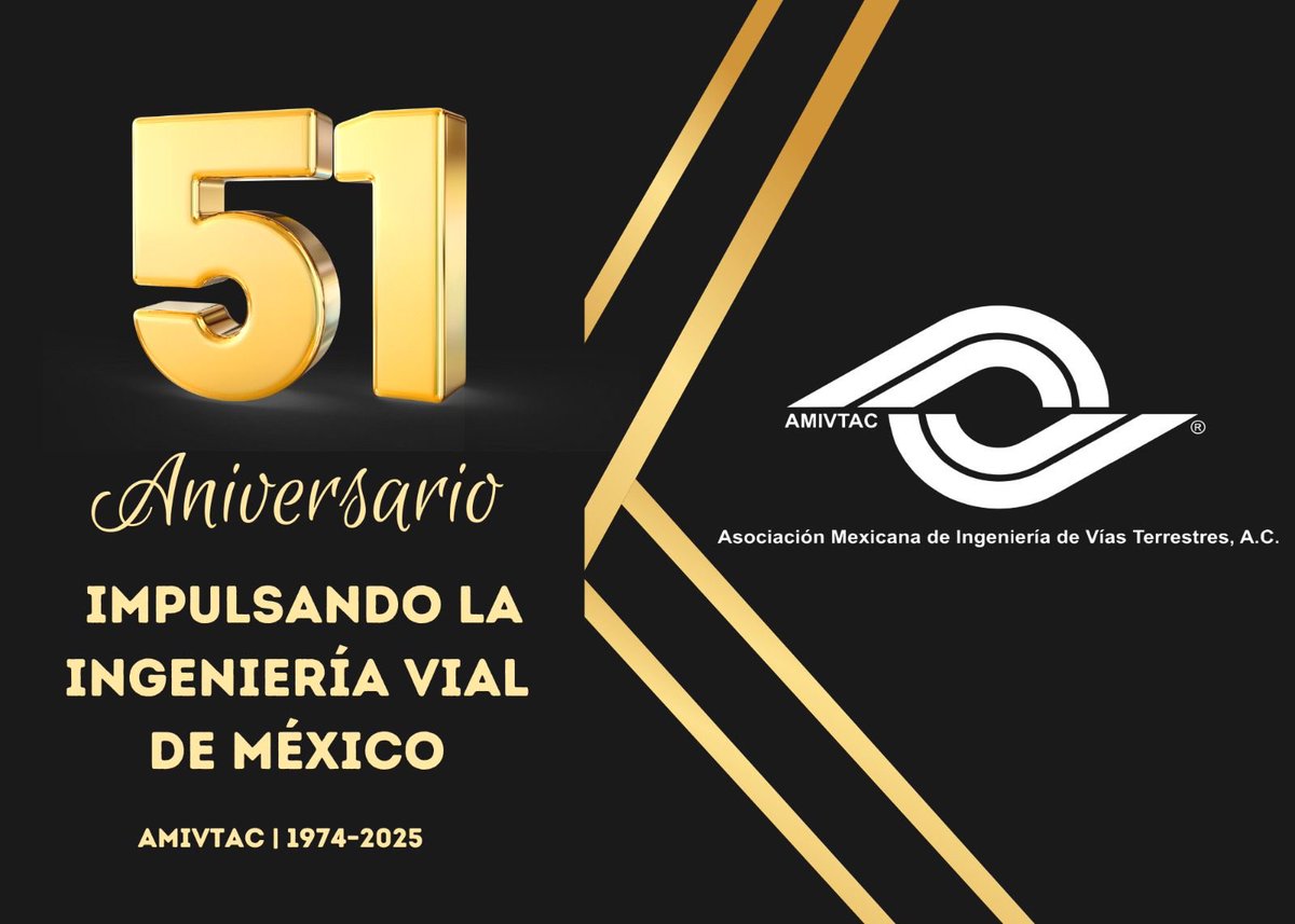 Hoy celebramos 51 años de compromiso con la ingeniería vial en México.

La AMIVTAC ha sido, por más de medio siglo, un referente en el desarrollo de las vías terrestres, el conocimiento técnico y la unión del gremio.

#AMIVTAC51Años #IngenieríaVial #InfraestructuraQueConecta