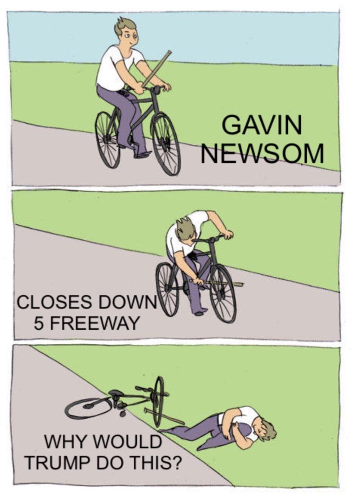 TheKevinDalton's tweet image. Gavin Newsom got caught shutting down the 5 freeway and trying to blame it on President Trump.