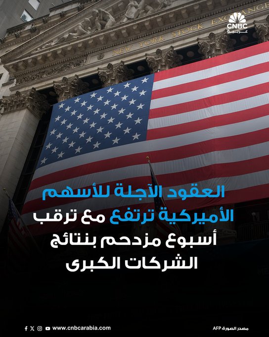 العقود الآجلة للأسهم الأميركية ترتفع، مساء الأحد، مع ترقب المستثمرين مجموعة من تقارير الأرباح الكبرى وبيانات التضخم المنتظر صدورها خلال الأيام المقبلة. العقود الآجلة لمؤشر داو جونز الصناعي ترتفع ب 118 نقطة، أي بنحو 0.2%، كما صعدت العقود الآجلة لمؤشر SP 500 بنسبة 0.3% وارتفعت عقود ناسداك 100 بنسبة 0.4%. هذه التحركات تأتي بعد أسبوع من التداولات المتقلبة، أنهت فيه الأسهم تعاملاتها على ارتفاع، رغم تصاعد التوترات بين الولايات المتحدة والصين، وموجة بيع نتجت عن مخاوف مرتبطة بالبنوك الإقليمية وتراجع بعض أسهم الذكاء الاصطناعي البارزة. فيما يبدو أن البداية القوية لموسم نتائج أعمال الربع الثالث قد أسهمت في تعزيز المعنويات، إلى جانب توقعات المستثمرين بخفض جديد للفائدة بمقدار ربع نقطة مئوية في اجتماع الفدرالي أواخر 