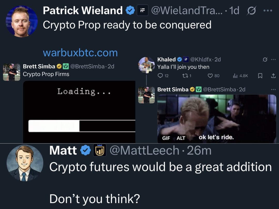 Past 2 days have been full of confirmed talks about crypto prop firms 👀

Looks like <a href="/breakoutprop/">Breakout</a> is about to have some competition. 

Would you trade with a crypto prop? 👇