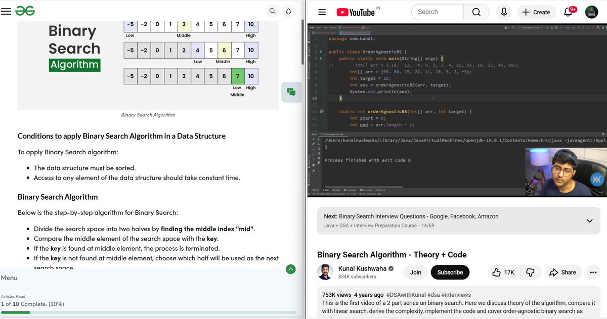 NeerajMishr12's tweet image. 🚀 Day 22/100 – DSA & React 💻
Festive vibes 🎉, but still grinding! 💪
✅ DSA: 2 LeetCode problems (Sqrt(x) & array from indexes) + wrapped Binary Search 🔍
✅ React: Dived into styling & UI tweaks 🎨✨
Trying my best and all! 🚀
#100DaysOfCode #Day22 #BuildInPublic