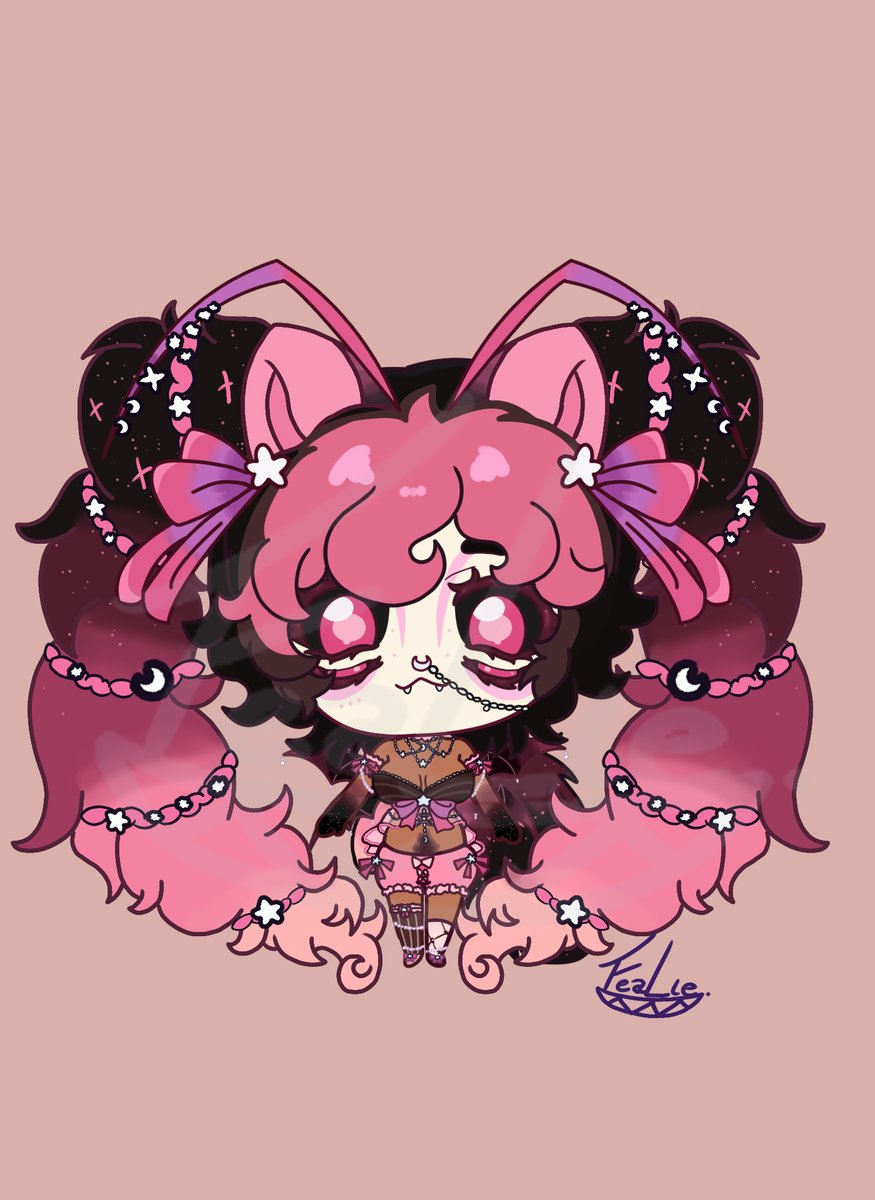 Decided to make a chibi of my friend <a href="/strangelydyna/">⛧☾༺Dynasty Died༻☽⛧ 𓉸ྀི</a>!~ The most complex chibi I have ever done for sure! If you don't follow them already, you totally should! 

#Vtuber #chibiart