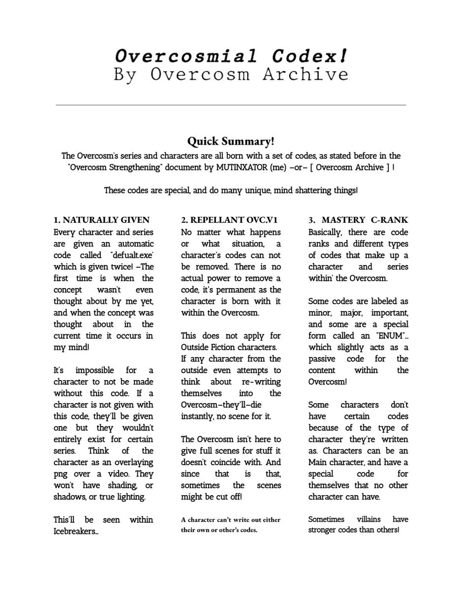 OvercosmArchive's tweet photo. 1/2 Overcosmial Codex, something that gently explains the codes within the Overcosm a little bit. There will be more #WritingCommmunity #writing #overcosm #overcosmial #OvercosmArchive #codss #coding #mutinxator https://t.co/M9GPeMg5dC