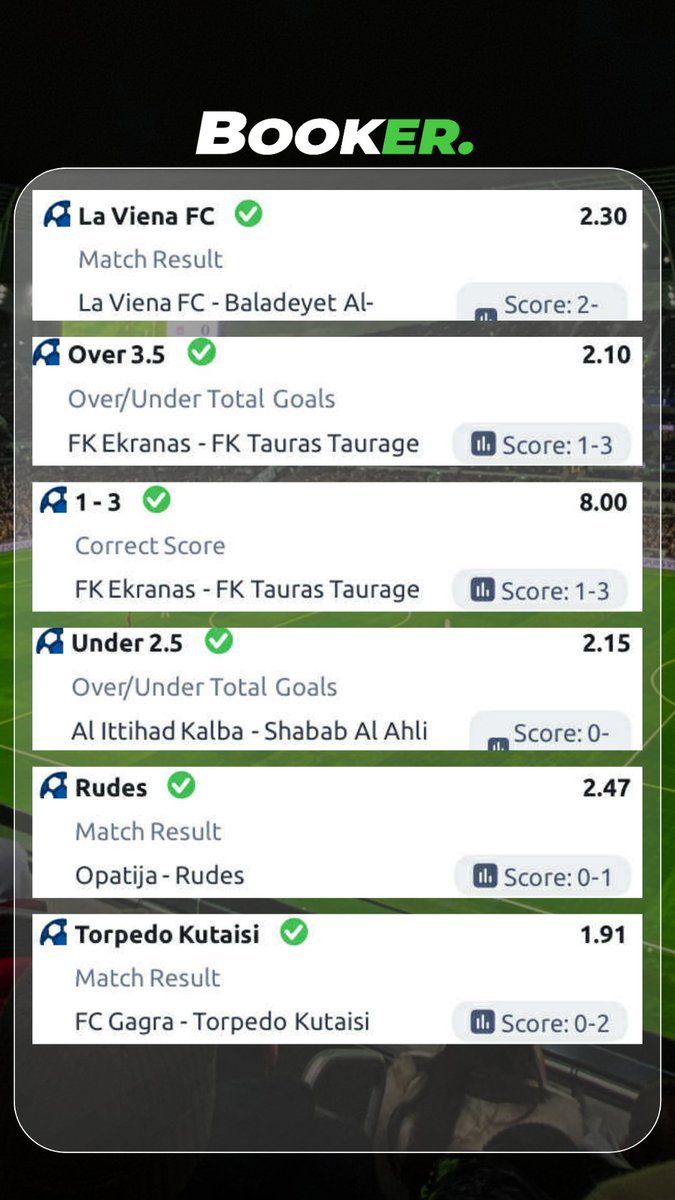 Booker_ai_bet's tweet photo. 📊 A few recent results and winning slips — consistency and focus delivering once again ✅🔥
The momentum doesn’t stop, and neither do we 🚀
👉 Want access to all our Premium predictions and analyses?
Join Premium now at https://t.co/ZGTC0IQ9o6 — includes a 7-day FREE trial, still available for a limited time! ⏳

#Premium #WinningStreak #SportsBetting #Momentum #Results #Consistency #FreeTrial #gamblingtwitter #sportsbetting #freepicks #bettingtips
