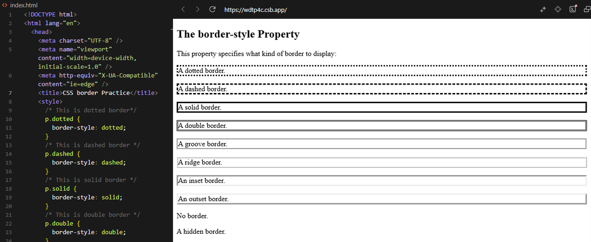 Sakshi1145's tweet image. Practiced CSS borders today! Learning how different border styles change the look #100DaysOfCode #CSS #HTML #WebDev #Frontend #Coding #LearnCoding #WebDevelopment
