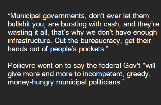 Reminder that last year <a href="/PierrePoilievre/">Pierre Poilievre</a> said this about #Municipalities and to my knowledge, has never apologized or retracted these deeply ignorant &amp; divisive comments.