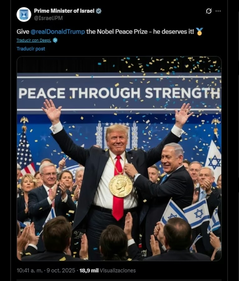 Me preocupaba la salud de Netanyahu, porque este sádico genocida necesita, para su estabilidad emocional, bombardear Gaza y asesinar niños.

Por lo que vemos, sigue violando la tregua; ya no es necesario continuar con la comedia ahora que Trump no ha ganado el Nobel de la paz...