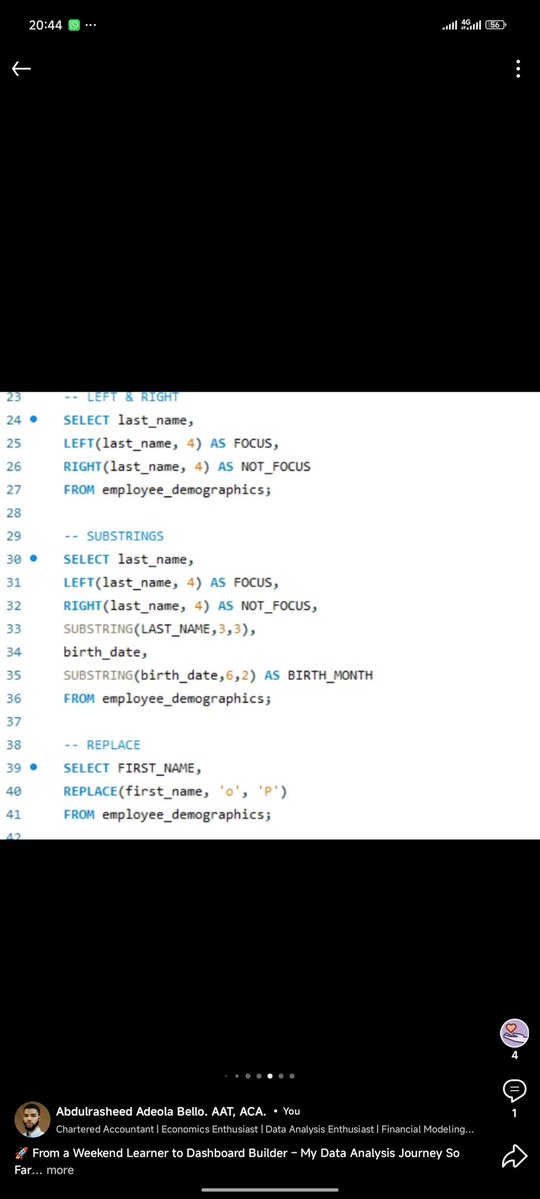 Oluwamayor20's tweet image. I learnt STRINGS FUNCTIONS & SUBQUERY on SQL today
All I can say is damn ๐ฎโ๐จ๐
Window function and may be CTEs tomorrow ๐ช๐ป
I will be making a LinkedIn post every week on my growth.
This week link:
linkedin.com/posts/abdulrasโฆ
Don't forget to connect too, Thank you โค๏ธโค๏ธ