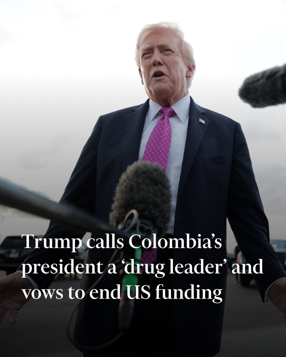 Donald Trump has threatened to cut funding to Colombia after accusing its leftist president Gustavo Petro of being an illegal drug leader who was doing nothing to stop the flow of narcotics into the US on.ft.com/48yZl2z