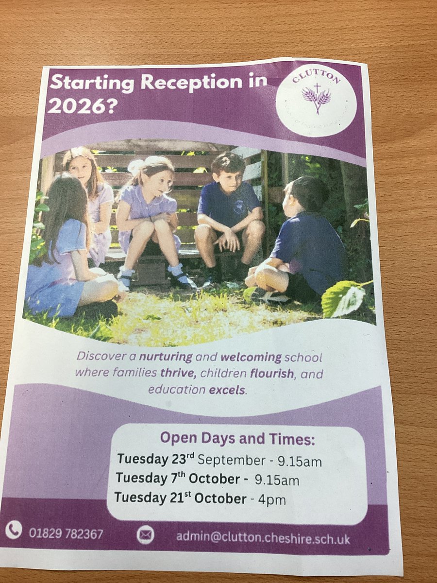 We would like to remind you that we still have another Open Evening at Clutton Primary School, 4pm on Tuesday 21st October. You are welcome to bring your child/ren too. Give us a call on 01829 782367 to arrange an appointment.