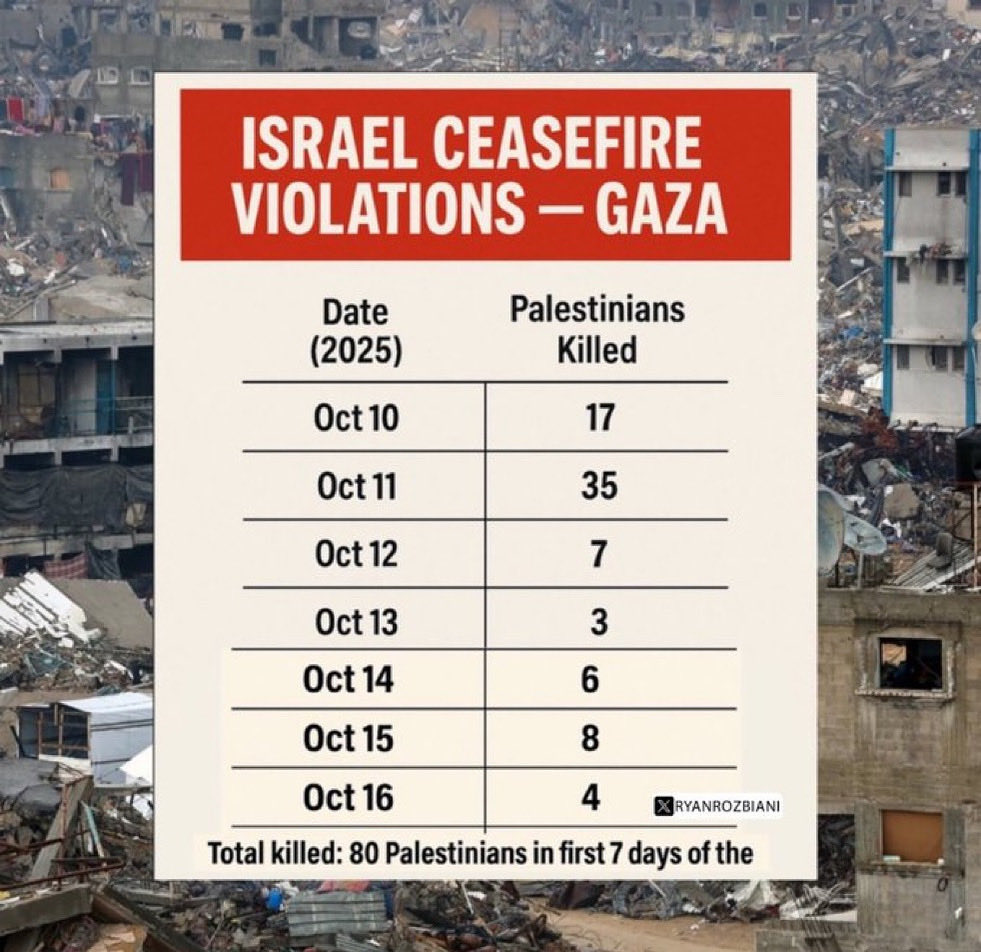 In under a week, Israel violated the ceasefire with Gaza 47 times. Of course these violations rarely made headlines. 

But now, our very complicit mainstream media is already spinning up headlines to try to claim Hamas committed a “bold violation of the ceasefire agreement” so