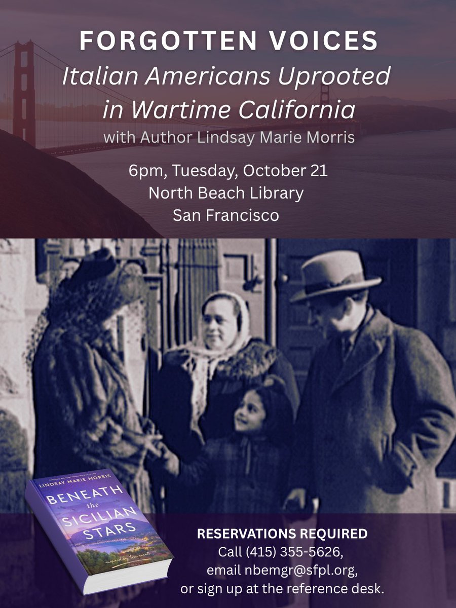 LindsayMMorris's tweet photo. 25 years ago today: The U.S. Senate passed the Wartime Violation of Italian American Civil Liberties Act. Join me 6pm Tuesday at @SFPublicLibrary North Beach to discuss this history, which inspired Beneath the Sicilian Stars. https://t.co/HVrThNxwTS https://t.co/KQMNXnw8sa