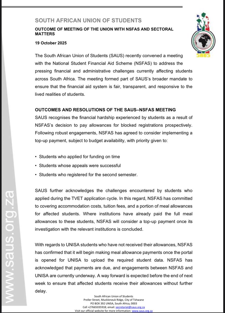 South African Union of Students tweet media