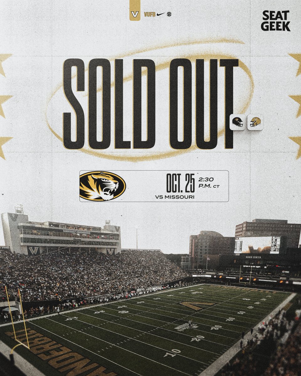 VandyFootball's tweet photo. FirstBank is SOLD OUT.

For those still interested in attending, tickets can be purchased via @SeatGeek, the official fan-to-fan ticket marketplace of Vanderbilt Athletics.

🎟️ https://t.co/PNqb1y83Uc