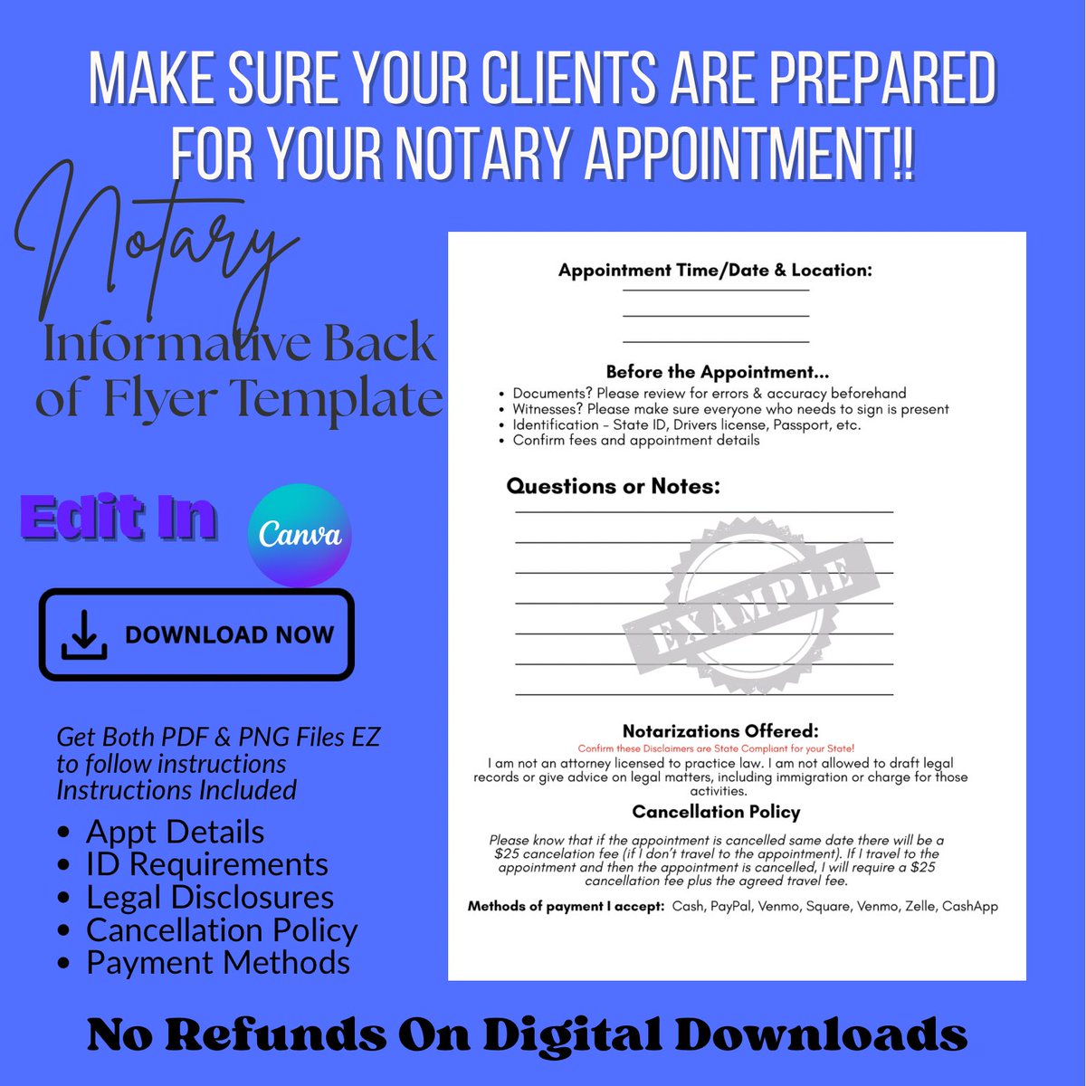 SAScheduler's tweet image. Notary Flyer appointment details! Make sure clients are prepared! Instant Download on Etsy link 🔗 maryzdesignz.etsy.com/listing/438946… #notary #notarypublic #loansigningagent #appointmentconfirmation #notarysigningagents #notarybusiness #notarywork