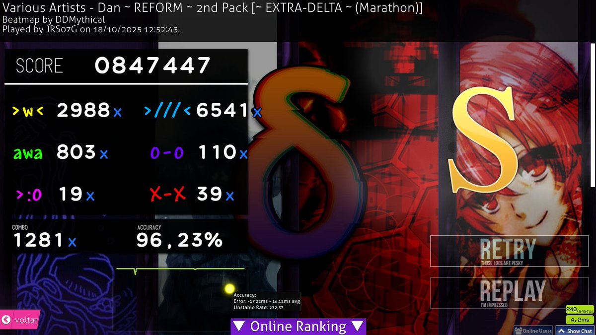 osuMANIAchieve's tweet photo. [osu!mania] @JoaoRS07G 
🇧🇷 JRS07G (#2,526) achieved a DAN CLEAR on 2025/10/18.

4K Dan ~ REFORM ~ 2nd Pack [~ EXTRA-DELTA ~ (Marathon)] https://t.co/NAUnmzohAp