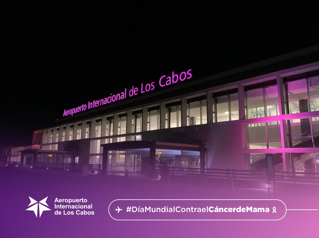 Nuestra fachada se ilumina de rosa. 💡🎀

En el #AeropuertoDeLosCabos nos unimos a la lucha contra el #CáncerDeMama, recordando que la prevención es el primer paso.