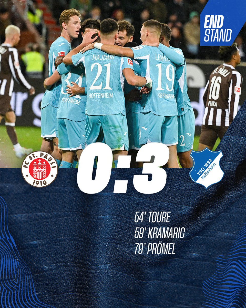 Nothing (@earnmax5) on Twitter photo Bundesliga (Germany) (Day 7)
St. Pauli 0 : 3 Hoffenheim
⚽️54' Bazoumana Touré (Hoffenheim)
⚽️59' Andrej Kramarić (Hoffenheim)
⚽️79' Grischa Prömel (Hoffenheim)
#Bundesliga <a href="/fcstpauli/">FC St. Pauli</a> <a href="/tsghoffenheim/">TSG Hoffenheim</a> #StPauliHoffenheim Bundesliga (Germany) (Day 7)
St. Pauli 0 : 3 Hoffenheim
⚽️54' Bazoumana Touré (Hoffenheim)
⚽️59' Andrej Kramarić (Hoffenheim)
⚽️79' Grischa Prömel (Hoffenheim)
#Bundesliga <a href="/fcstpauli/">FC St. Pauli</a> <a href="/tsghoffenheim/">TSG Hoffenheim</a> #StPauliHoffenheim