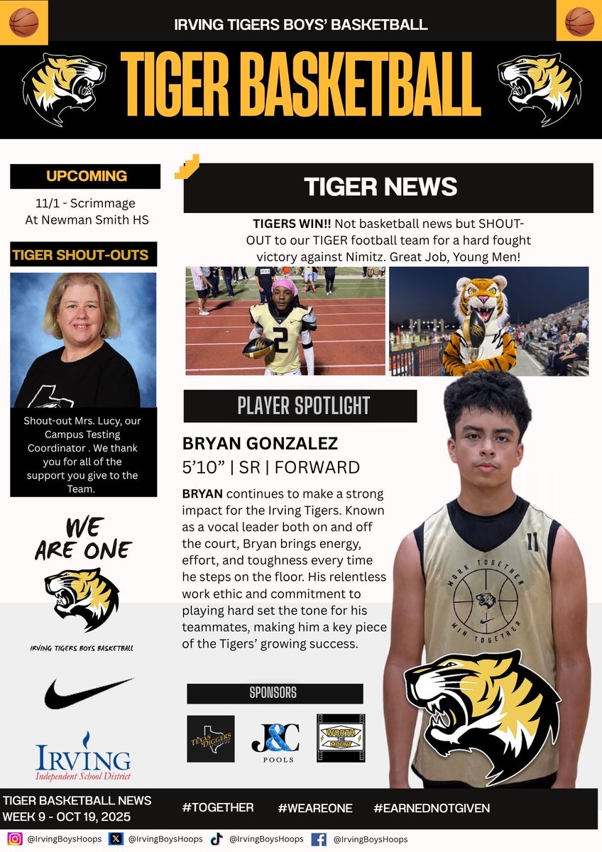 Week 9! Be The Example! #EarnedNotGiven #Together #WeAreOne <a href="/IrvingHigh/">Irving High School</a> <a href="/ToddAllenTX/">Todd Allen</a> <a href="/_BNick/">Brent Nickerson</a> <a href="/IISDAthletics/">Irving ISD Athletics</a> <a href="/IrvingISD/">Irving ISD</a> <a href="/_IHSTigerFtball/">Irving Tiger Football</a>