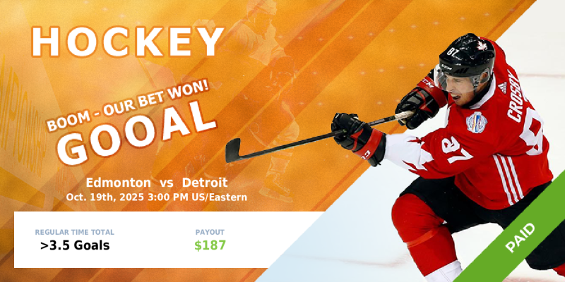 ZcodeAI's tweet image. ๐ BOOM! Cashed! The bet won!
โ
โ
โ
Edmonton - Detroit Regular time Total Over 3.5
๐ค Your profit 187 USD #livebets #nhl #nhlpicks #freepicks #bettingsports #sportsbetting #zcodesystem