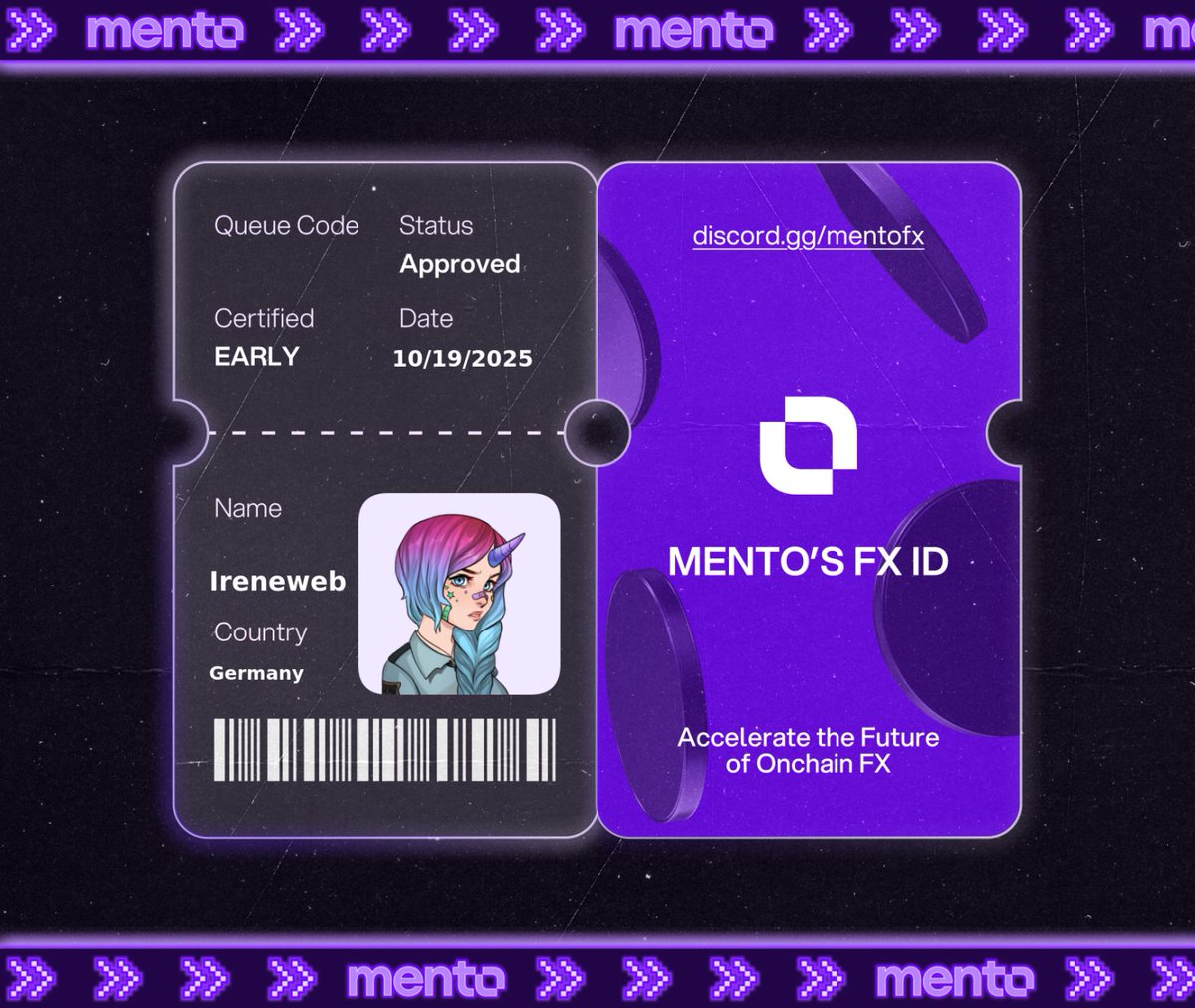Irene_web3's tweet photo. Licensed to trade the internet’s FX layer. 

Claimed my FX ID on https://t.co/TQwdC4MjYF 

 every currency, onchain with @MentoLabs https://t.co/WdtV6Z2pcH