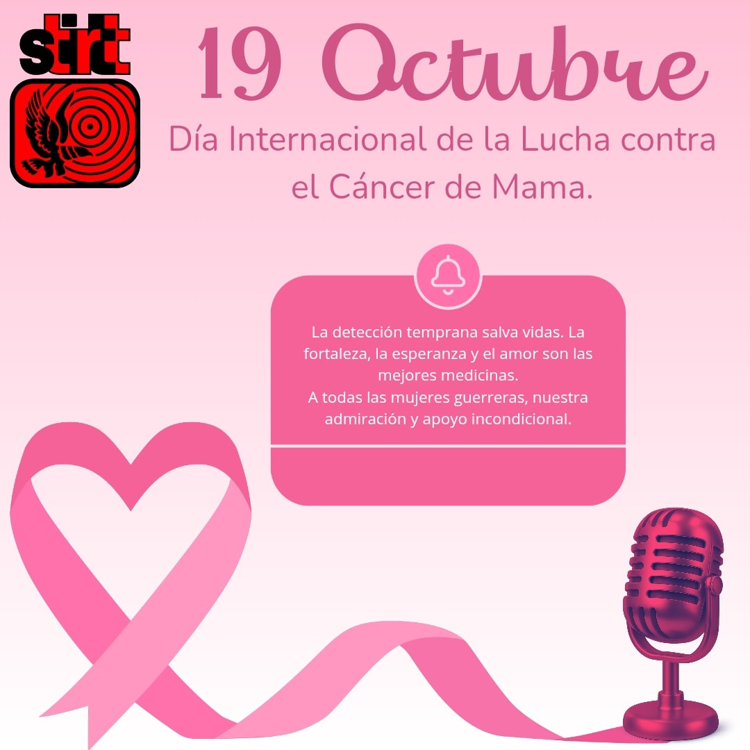 Hoy, 19 de octubre, unimos nuestras voces en apoyo a todas las mujeres valientes que enfrentan la lucha contra el cáncer de mama. 
Un diagnóstico a tiempo puede aumentar hasta en 90% las posibilidades de recuperación.

La esperanza, el amor y la solidaridad nos unen.
#STIRTT