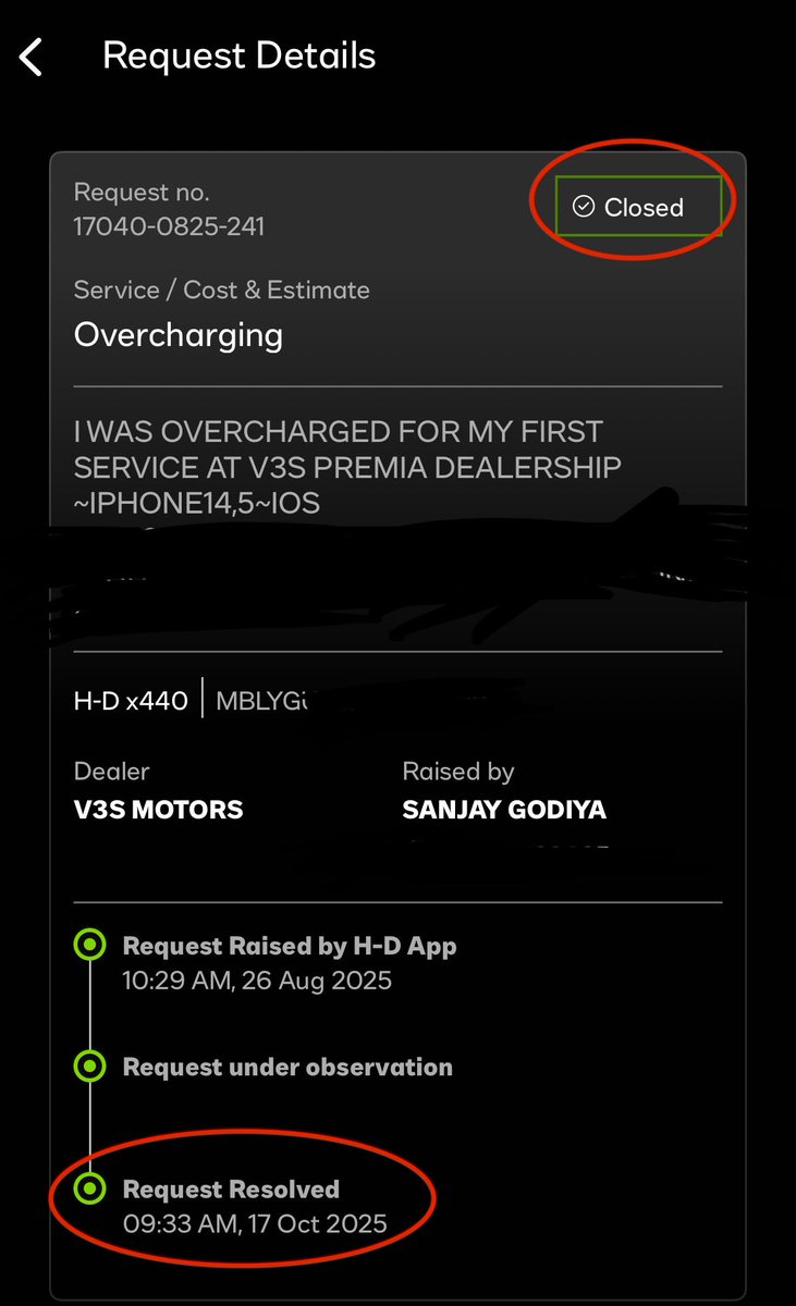 sanjay7465's tweet photo. @HeroMotoCorp @harleydavidson 
I raised a ticket for incorrect billing during the first service of my X440, after “two months” ticket got closed without any resolution, without any communication to the customer. Is this your standard procedure? https://t.co/OlxnLzwwmO
