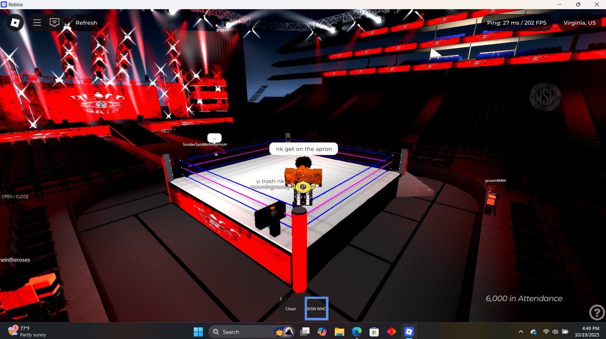 ayxvani's tweet image. slammed saben and now he on the apron like a good boy NEW INTERIM MIGGYS FED WORLD CHAMPION @WSWOnRoblox @SiahFusion