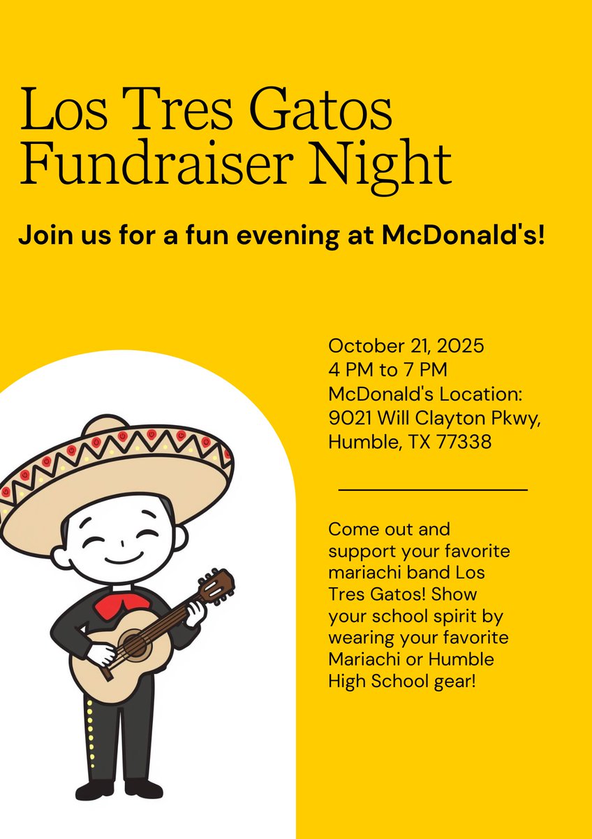 Come support Mariachi Los Tres Gatos at McDonald's this Tuesday! We hope to see you there!