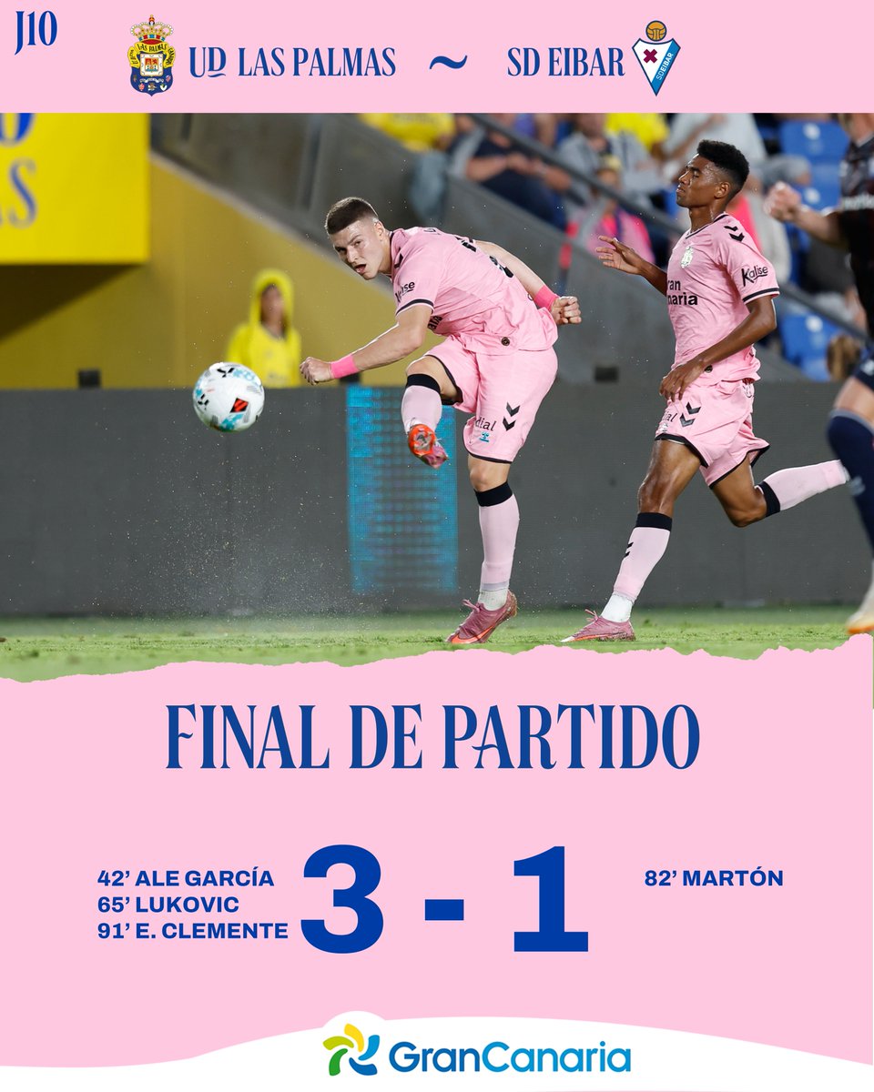 😍 ¡¡¡SUENA EL PITIDO FINAAAAAALLLLL!!! 💛💙

➕3️⃣ EN EL GRAN CANARIA 🏟️

#LasPalmasEibar #LaUniónHaceLasPalmas #SeremosMásUnión