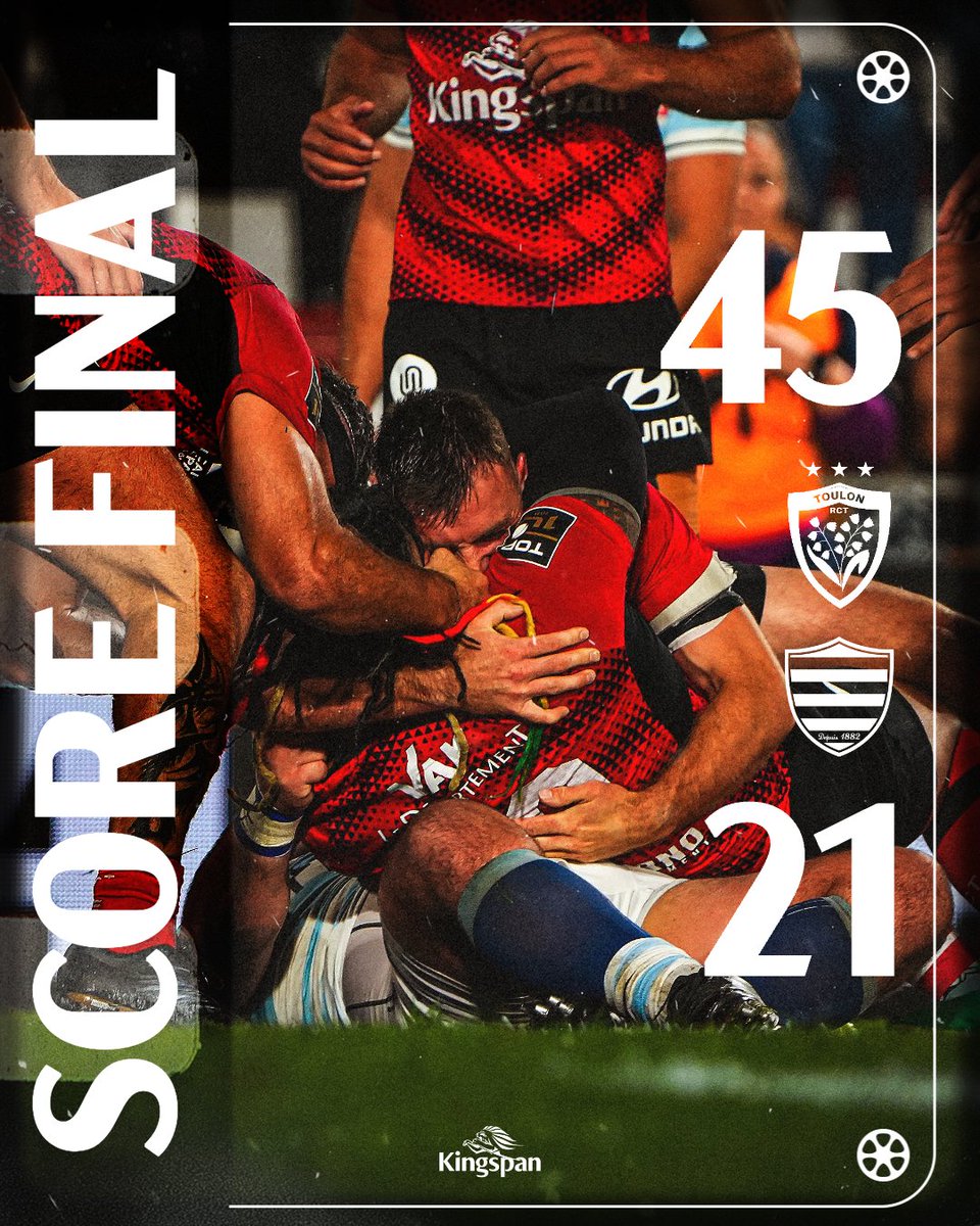 LE BONUS 🖐️

À la dernière minute, nos Toulonnais vont chercher le bonus offensif et s'imposent face au Racing 92 sur le score de 45 à 21 😍

Merci à tous pour votre soutien ❤️🖤

#ParceQueToulon #RCTR92