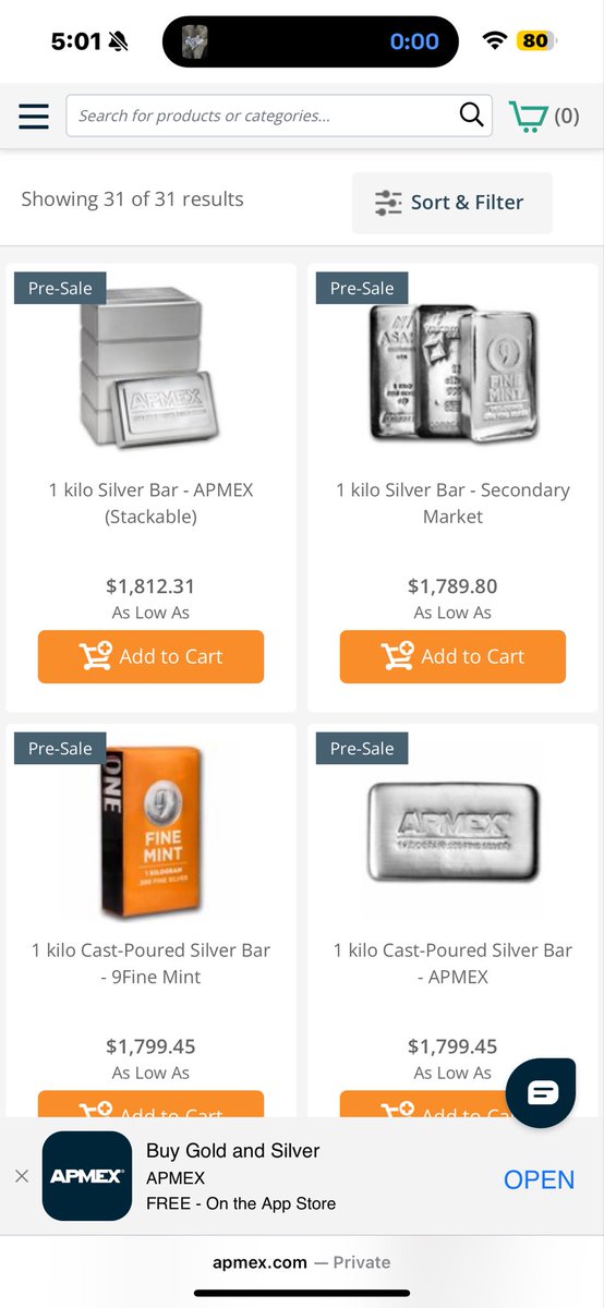 APMEX is completely out of silver kilo bars and is only accepting pre sales on future bars now.. 🤯 I have never seen this happen in the 20 years I’ve been stacking silver… #silver #lbma #silversqueeze