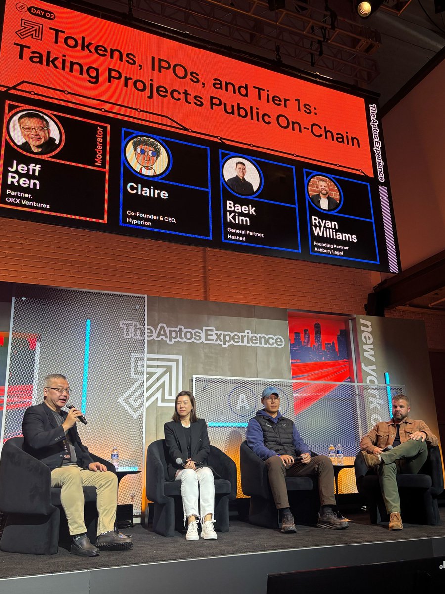 “My hope and prediction is that digital asset treasuries will disappear in the next 12 months.”

This was my hot take at #ExperienceAptos, on a panel about going public onchain with <a href="/JeffRenOKX/">Jeff Ren</a>, <a href="/baekkyoumkim/">Baek Kim | HASHED</a> and <a href="/0xsuperkings/">0xcsk</a>. 

There’s nothing inherently wrong with DATs, but