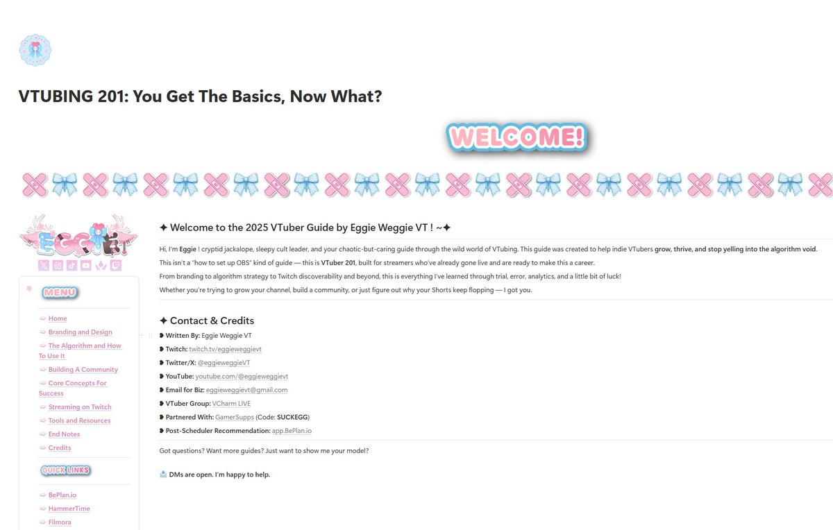 EggieWeggieVT's tweet image. ˗ˏˋ ♡ VTUBING 201 IS LIVE! ♡ ˎˊ˗
₊˚⊹🌸 You’ve streamed. Now what? 🌸₊˚⊹
↳ My new guide “VTUBING 201: You Get The Basics, Now What?” is out now!
↳ Built for creators who want to actually grow and not just scream into the void hoping someone will hear.
↳ If you're stuck,…