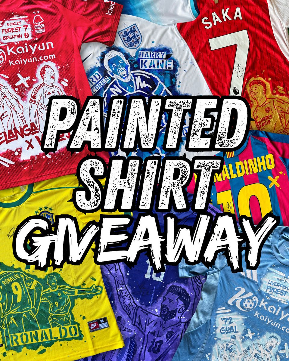 🚨 GIVEAWAY ALERT! 🚨

I’m giving away one of my hand-painted football shirts! 🎨⚽️

To enter:
❤️ Like this post
🔁 Follow + RT
💬 Tag 3 mates below 👇

Winner announced 1st Dec 🗓️

#FootballArt #CustomFootballShirt #Giveaway #NFFC #EPL