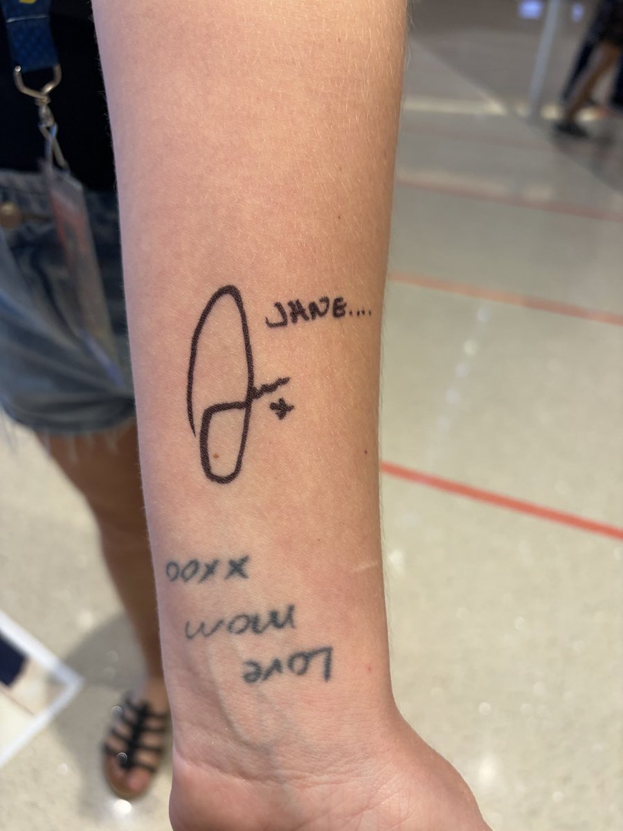 cetapedian_x's tweet image. I made a comment about how I listen to @tryquinn when I&apos;m crafting so naturally Jamie wrote a certain cheeky name on my arm when he signed🤪 he was obviously shocked when I showed him I got it tattooed. @tryquinn does this qualify me for my pink headphones now?😂