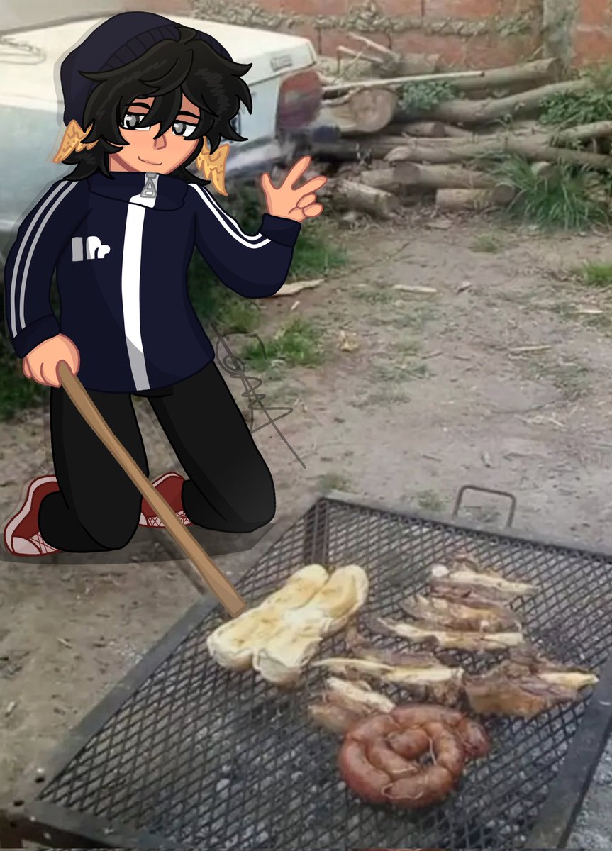 [🦆🌻]: Día 19 Quacktober: Carnita Asada 🥩✨
(Haciendo una carnita asada en el patio de la tía 🥺🔥)

#Quacktober #quackityfanart