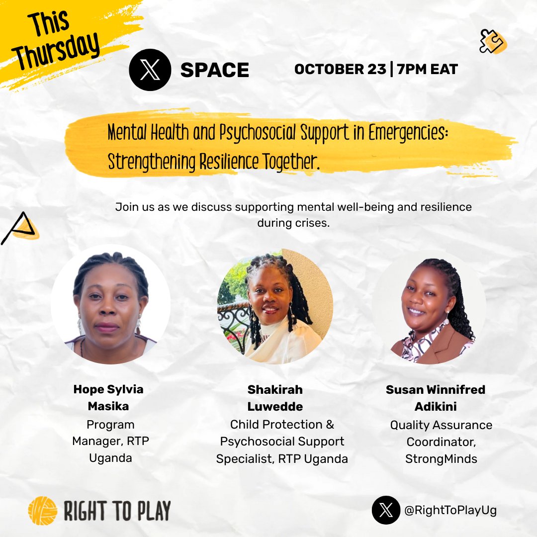 In line with World Mental Health Day, join our X Space on “Mental Health &amp; Psychosocial Support in Emergencies: Strengthening Resilience Together.”

📅 23 Oct | 🕒 7 PM EAT | 🎧 Listen: x.com/i/spaces/1OwGW…

Let’s strengthen resilience together! 

#MHPSS #WorldMentalHealthDay