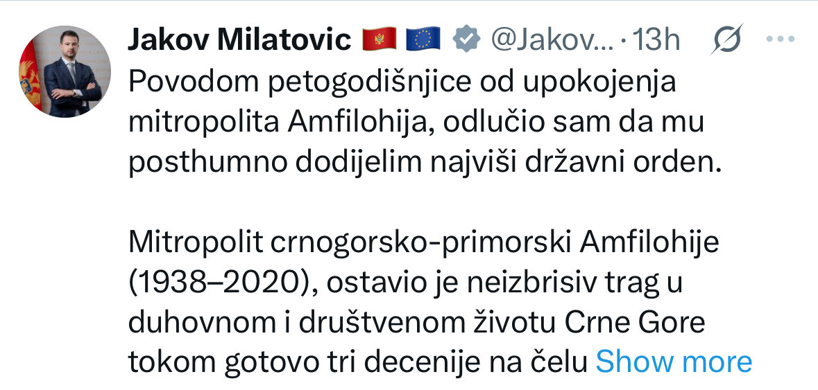 Bravo <a href="/JakovMilatovic/">Jakov Milatovic 🇲🇪🇪🇺</a>. Dao si orden za negaciju onoga što navodno slaviš. Šalim se, znali smo da se foliraš.