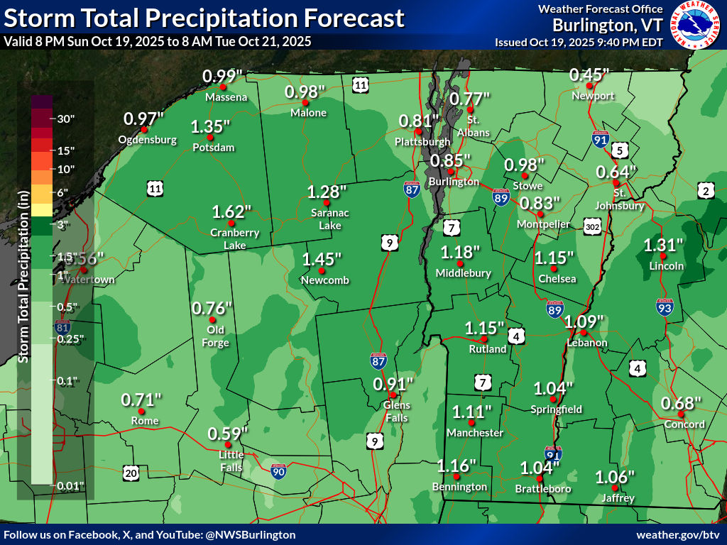 Here are the estimated rainfall totals expected for tomorrow's system that will swing through the region.
