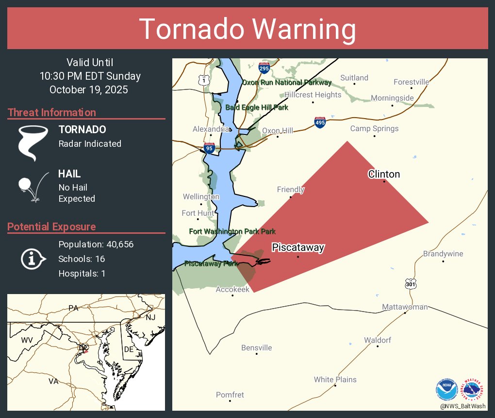 Tornado Warning including Clinton MD and  Piscataway MD until 10:30 PM EDT