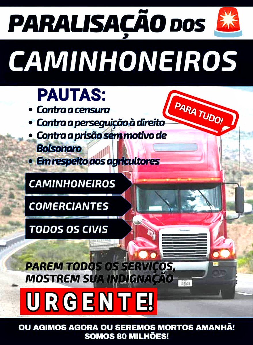 CAMINHONEIROS e SETOR AGRO anunciam PARALISAÇÃO NACIONAL, amanhã, 20/10/25.

🚛BRASIL👍
