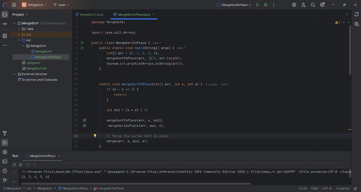 SaurabhSin8534's tweet image. 🎯 DAY 64 of #100DaysOfCode 

&amp;gt;Completed MergeSort  @kunalstwt 

&amp;gt;Solved 1 medium level DSA Question based on Merge Sort problem 912 @LeetCode 

&amp;gt;No web dev 

🎆Shubh dipawali 🪔🪔 to everyone .🪔🎆

💻Hoping for best wishes for everybody 😀

#dipawali #CodingJourney #Diwali2025