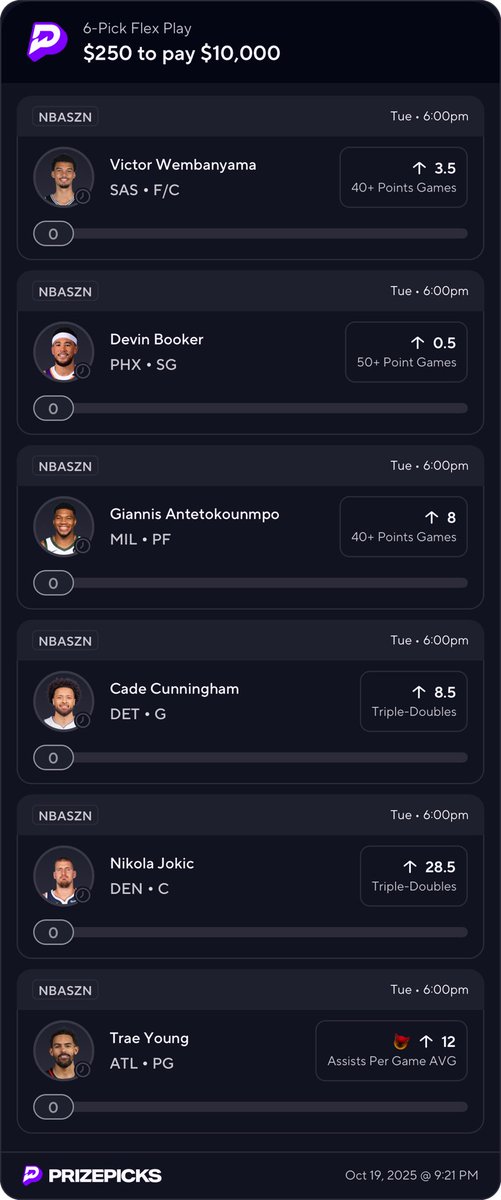 MindOfJakeUp's tweet photo. Mind of JakeUp’s 1st ever 10k NBA Szn Slip 💎
#PrizePicks #NBASZN #10KJake https://t.co/bMjn3CveBi
