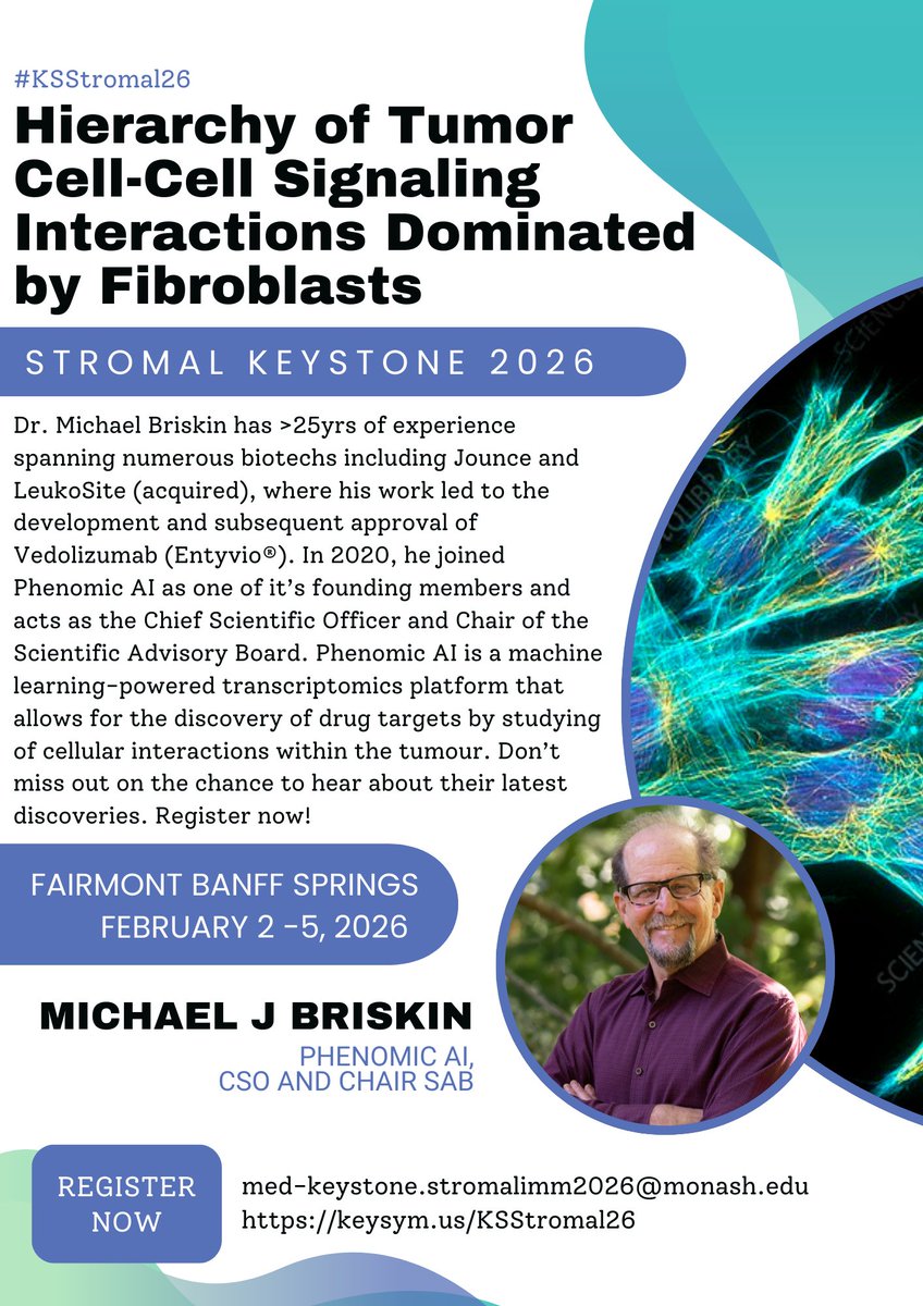 🚀 Don’t miss <a href="/michaelbriskin/">michael briskin</a>, CSO &amp; founding member of Phenomic AI, as he shares how machine learning–powered transcriptomics is driving new drug target discovery in the tumour microenvironment.  

Register by 22nd October. keysym.us/KSStromal26 #KSStromal26